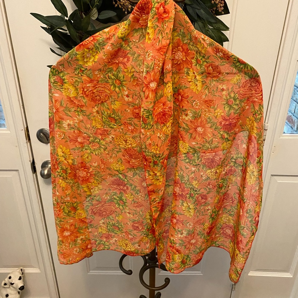 Beautiful Vintage Floral Colorful Scarf Head Wrap Neck Scarf - Picture 1 of 7
